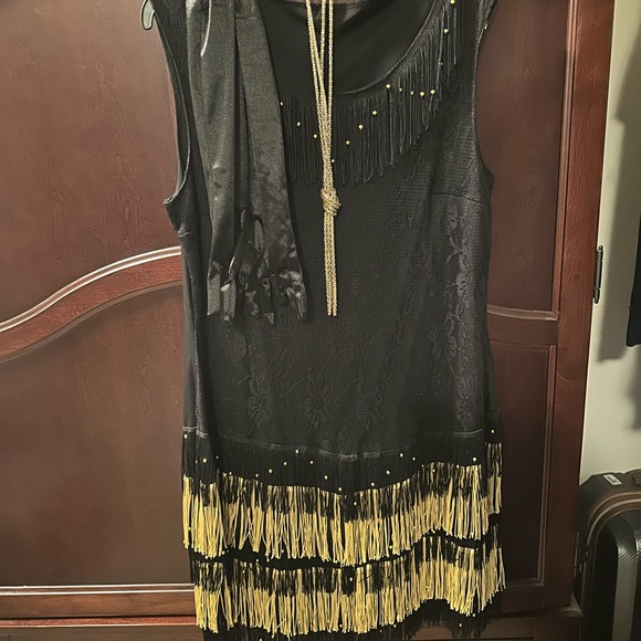 Flapper Black and Gold Fringe Dress - Picture 1 of 2